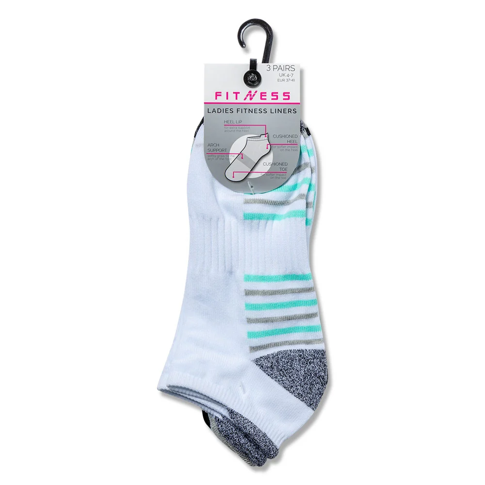 White Stripe 3 Pack Ladies Fitness Socks