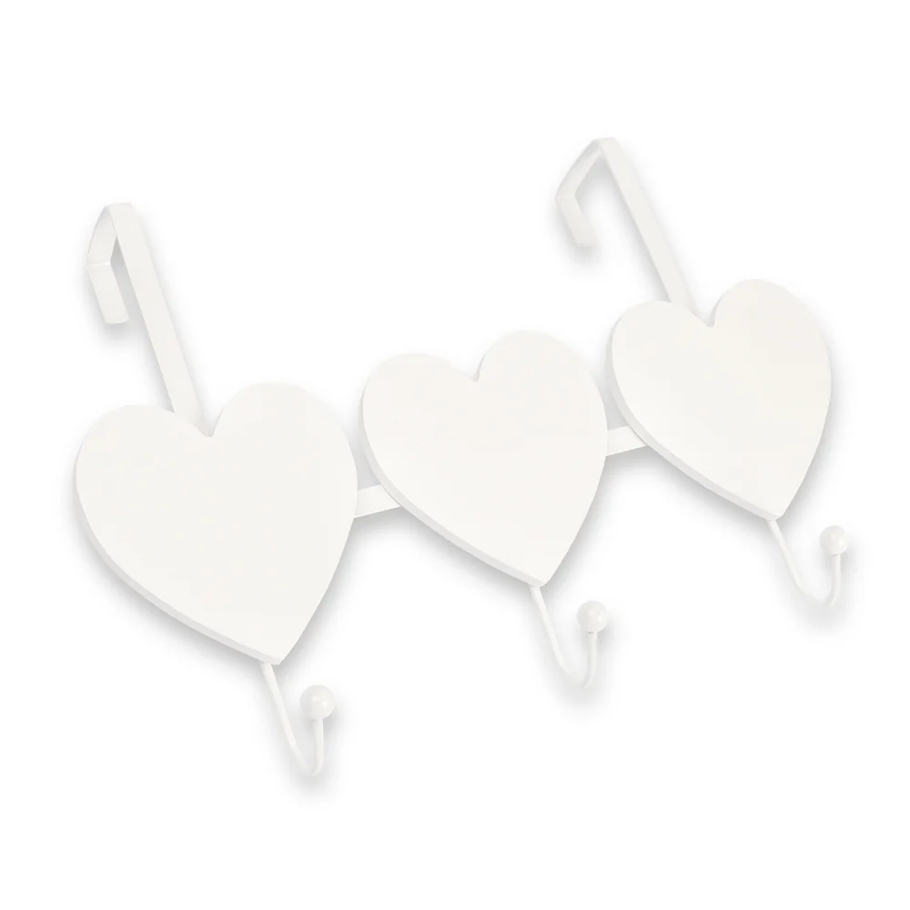 White Wood Heart Hooks