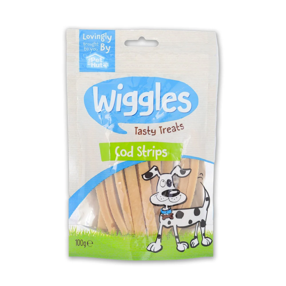 Wiggles Tasty Dog Treats Cod Strips 100g