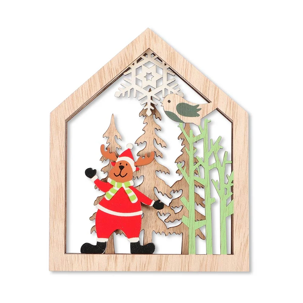 Wooden Reindeer Scene Hanger
