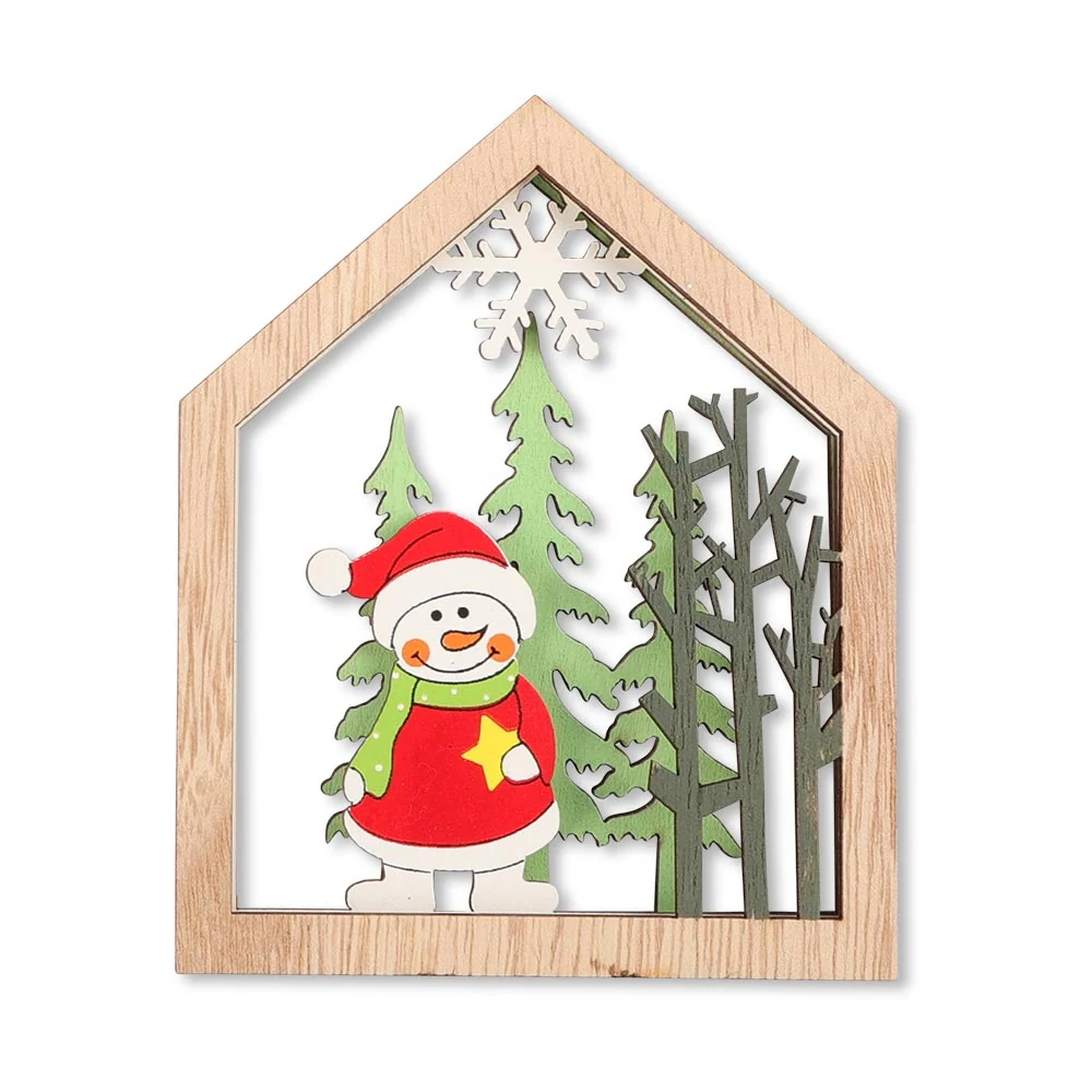 Wooden Snowman Scene Hanger